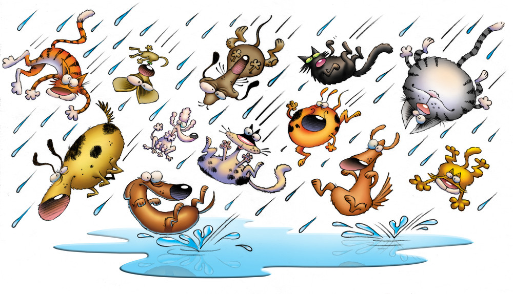 Английская идиома — It`s raining cats and dogs